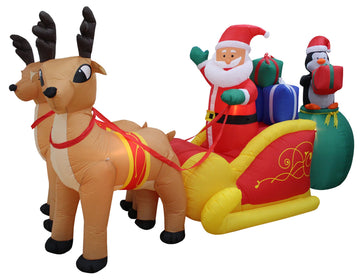13 FT Long Jumbo Lighted Christmas Inflatable Santa Claus & Penguin