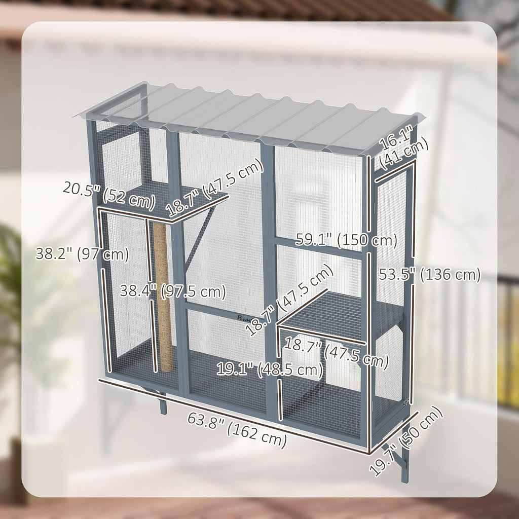 Outdoor Catio for 2-3 Large Indoor Cats 2 Jumping Platforms Gray