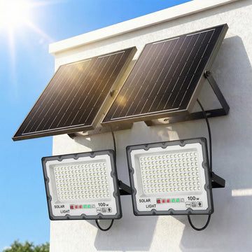2-Pack 100W Solar Flood Light Outdoor 6500K LED Street Light with Remote, IP66 Waterproof Dusk to Dawn