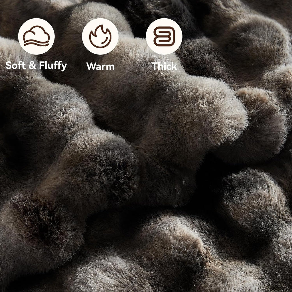 Faux Fur Throw Blanket, 1000GSM Fluffy Soft Bubble Blanket 60''*80'' | Cozy Plush Warm and Thick Blanket for Couch