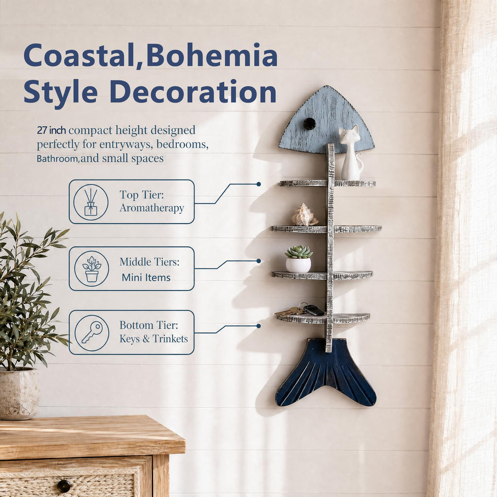 Fish Wall Shelf, Nautical Coastal Decor, Beach Wall Art