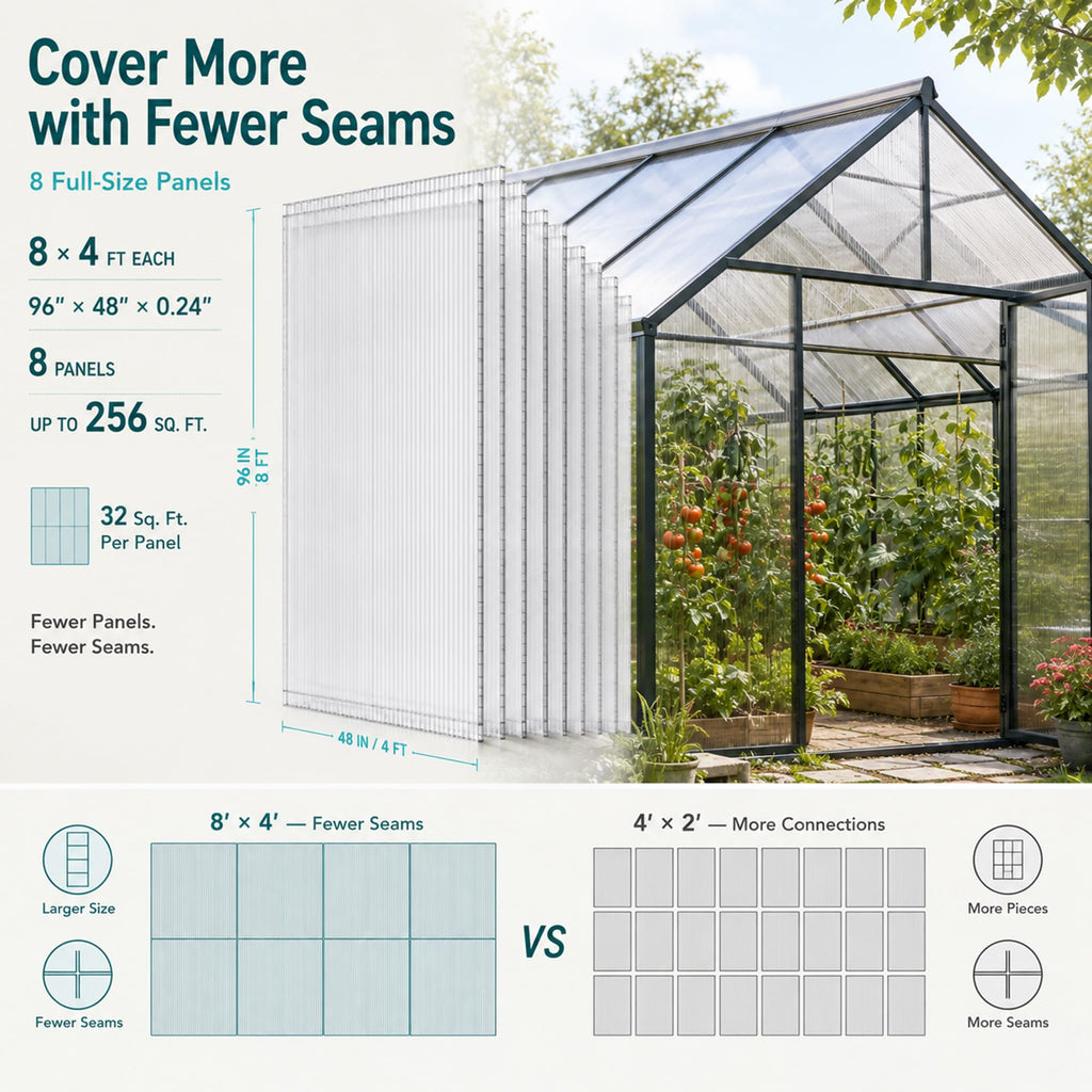 8-Pack Polycarbonate Greenhouse Panels, 8 x 4 ft, 0.24 in Twin-Wall Sheets, UV-Coated Translucent Roof and Wall