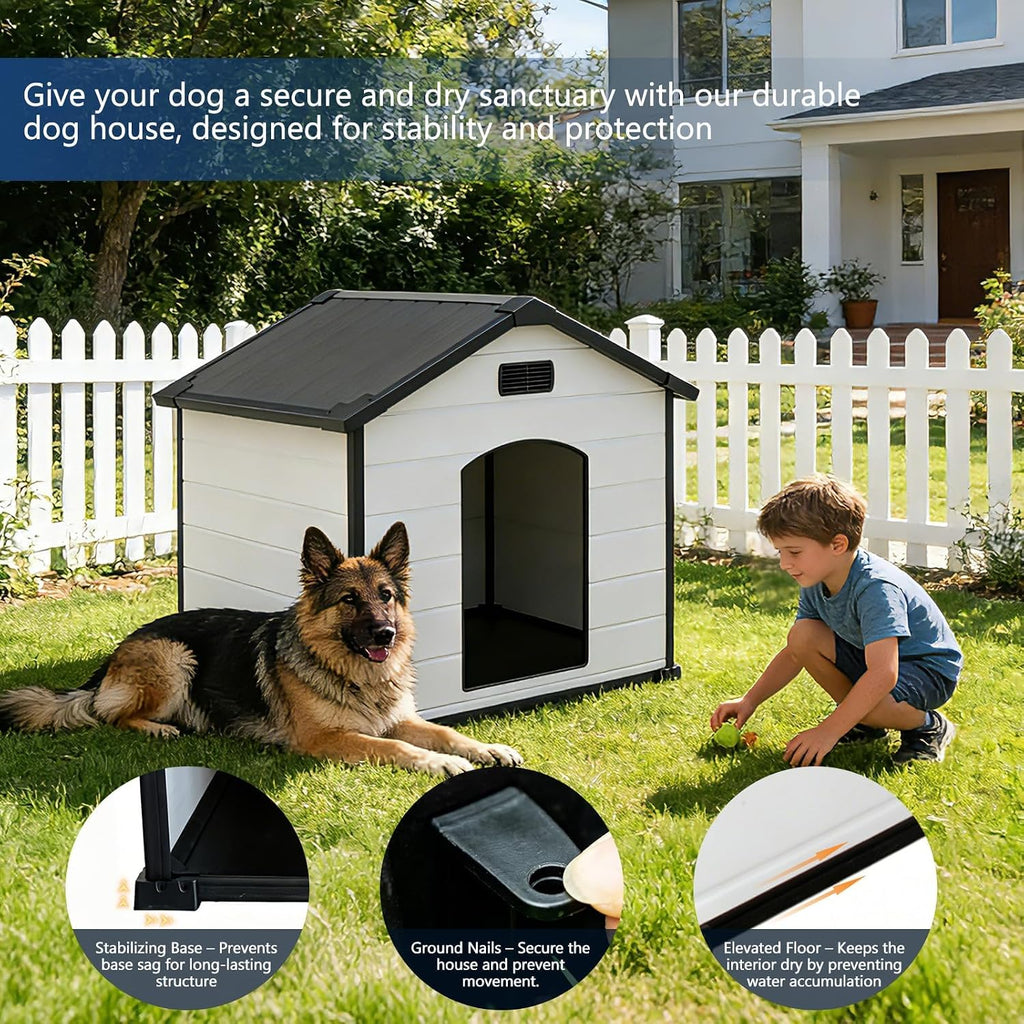 54" Large Dog House Outdoor, Waterproof Durable Resin Dog Kennel