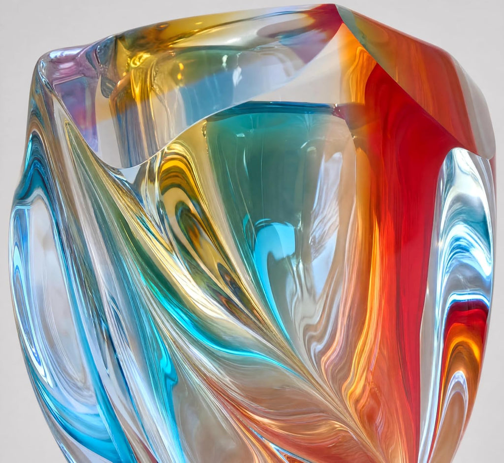 Hand Blown Twisted Multicolor Art Glass Vase, 12" Tall Luxury Swirl Crystal Vase, Decorative Centerpiece, Dining