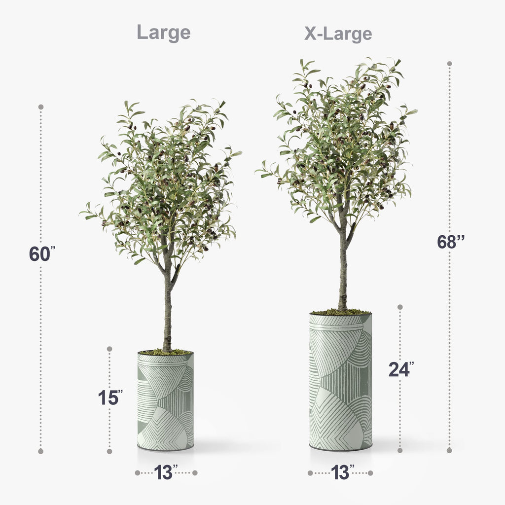 Artificial Tree in Geometric Pattern Planter, Fake Olive Silk Tree for Indoor and Outdoor Home Decoration - 60"
