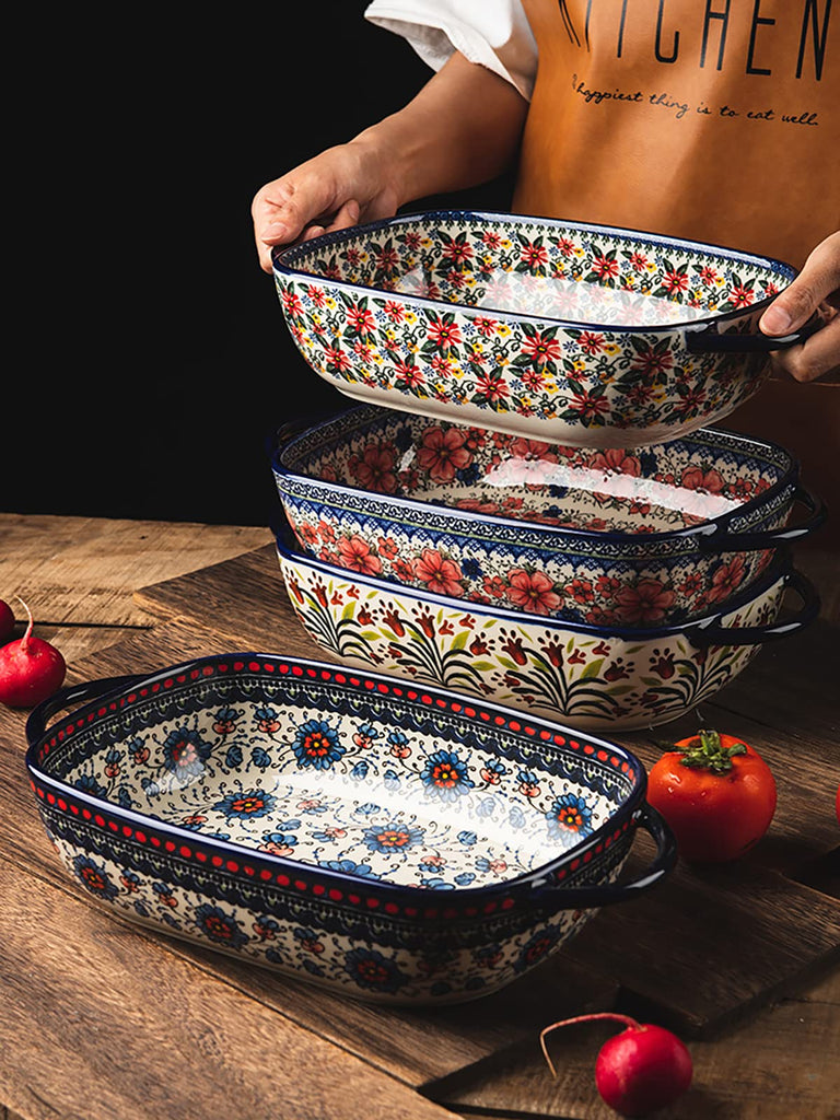 Vintage Style Pottery Bakeware Ceramic Casserole Dish Baking Pan Lasagna Pans Baking Dish with Handles for