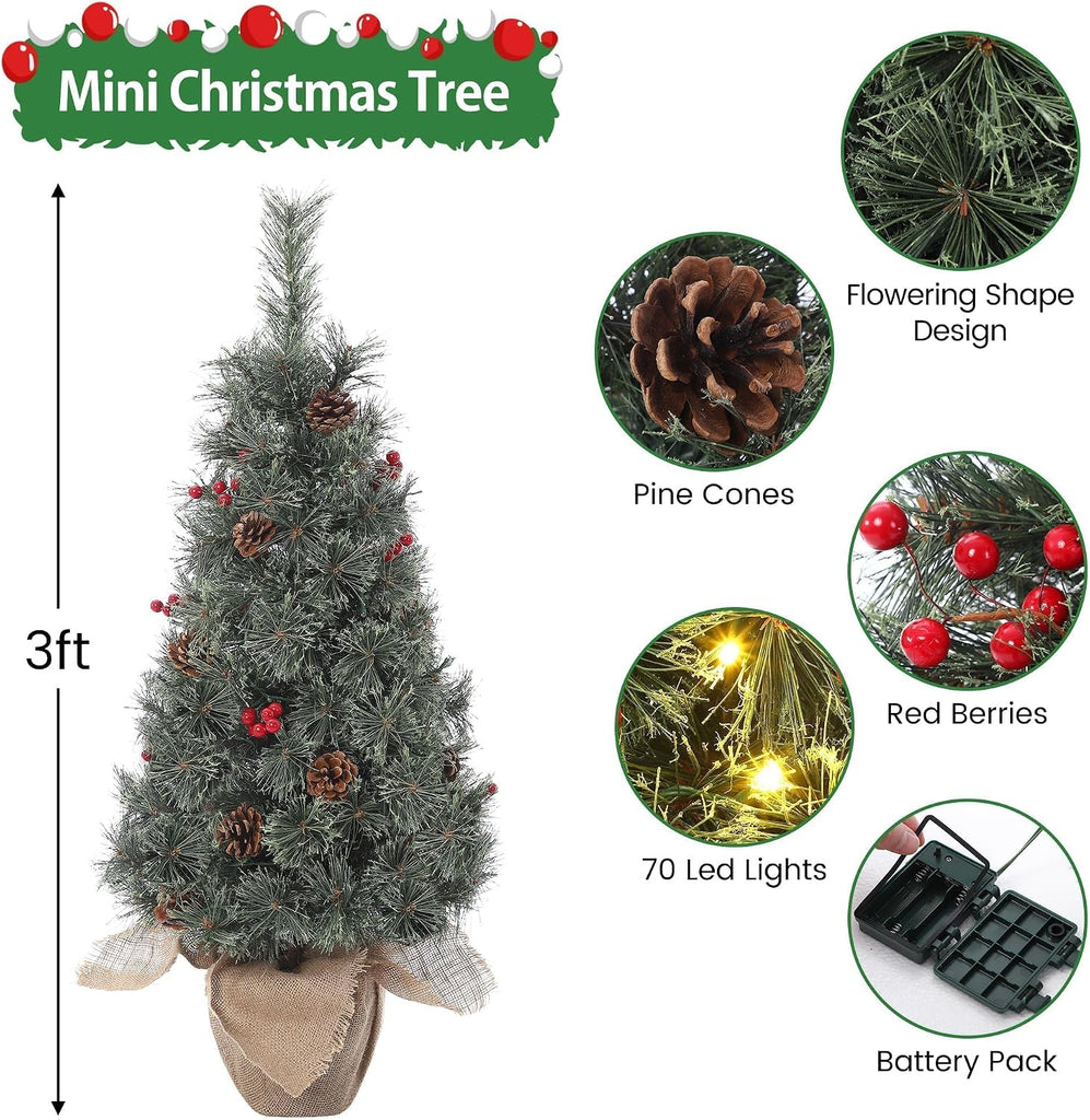 3ft Prelit Christmas Tree Tree with Burlap Wrapped Base,1 Pcs