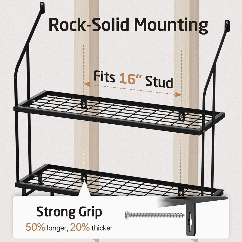 Pot Rack Wall Mounted, 8 Secure Lid Holders & 12 Sturdy Hooks