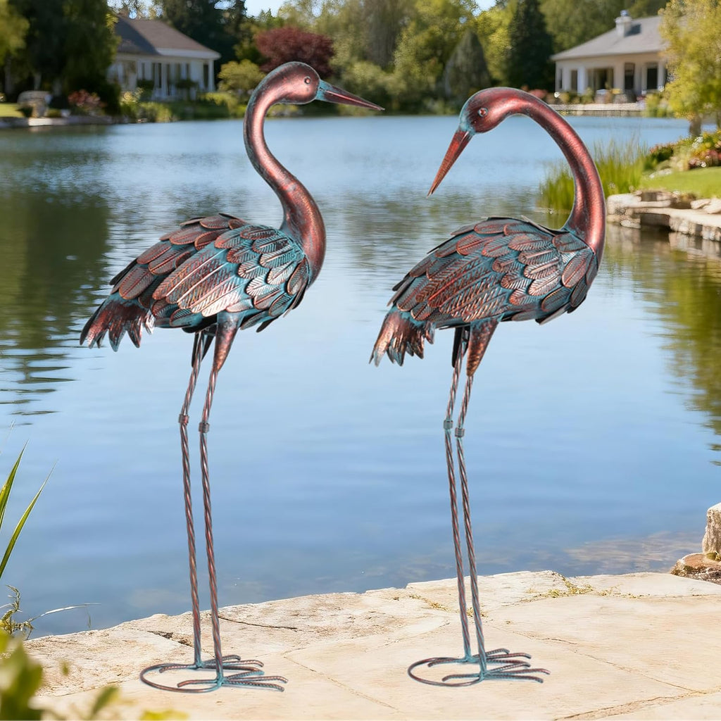 Crane Garden Statues Outdoor Yard Decorations Metal Heron Yard Art Bird Sculpture Decor for Outside Lawn Patio Large
