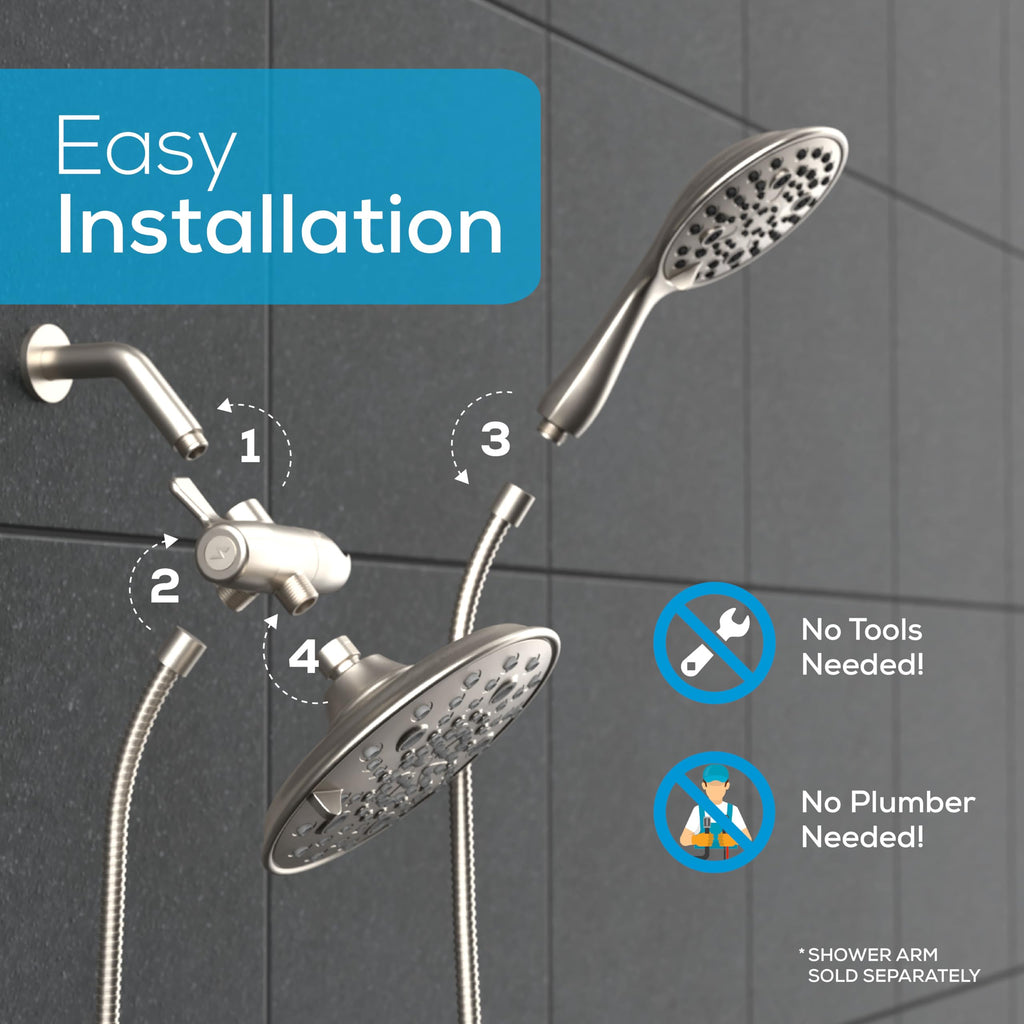 Dual Shower Head, 8'' High Pressure Rainfall & Handheld, Nickel