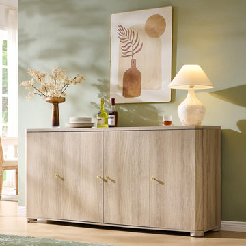 Curved Buffet Cabinet with Doors, 66" Large Sideboard Buffet Storage Cabinet with 4 Doors and Shleves, Modern Coffee