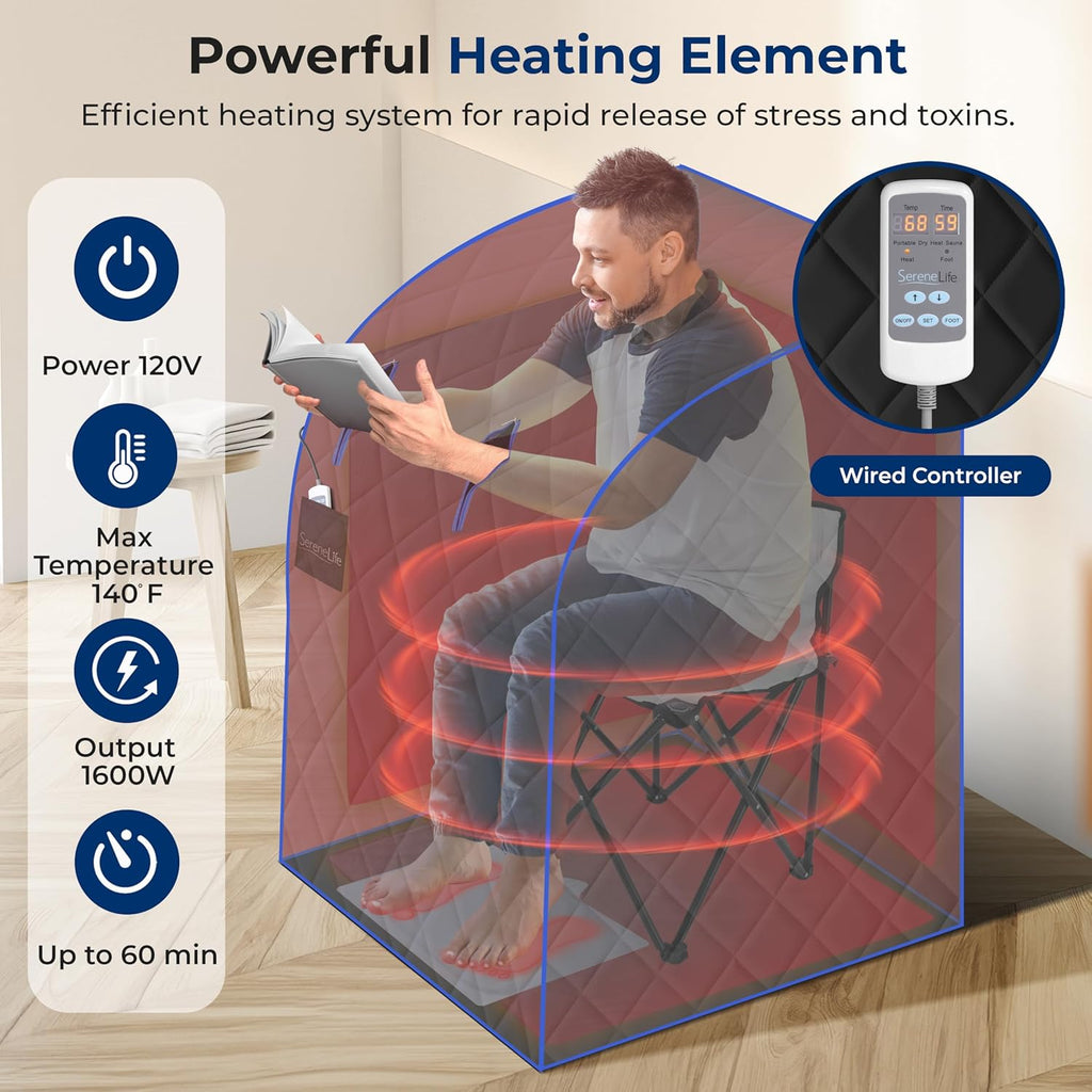 SereneLife Compact & Portable Infrared Steam Sauna, Personal Spa Style Sauna for at-Home Relaxation and Rejuvenation