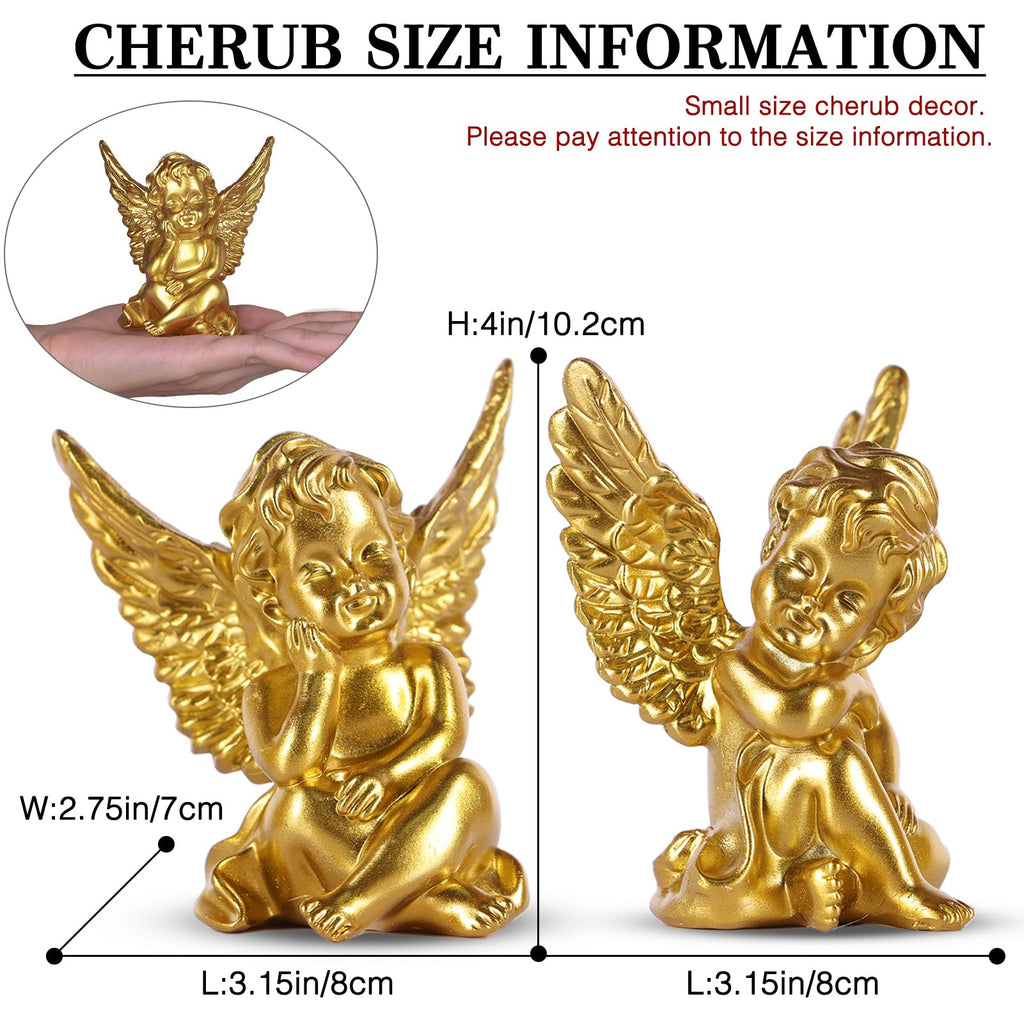 2 Pack Resin Cherubs Gold Angel Statue Figurine, Garden Sleeping Cherub Statue Sculpture Indoor Outdoor Home
