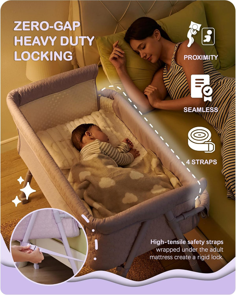 Bassinet Bedside Sleeper for Baby, 2 in 1 Baby Crib for Newborn, Bedside Bassinet with 4 Auto-Lock Wheels &