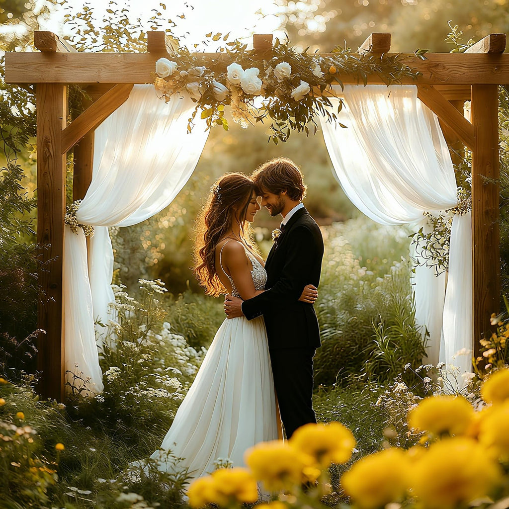 Wedding Arch Draping Fabric, 31.5" x 20FT Wrinkle-Free Sheer Chiffon Drapery for Ceremony Backdrop, Arbor, Pergola