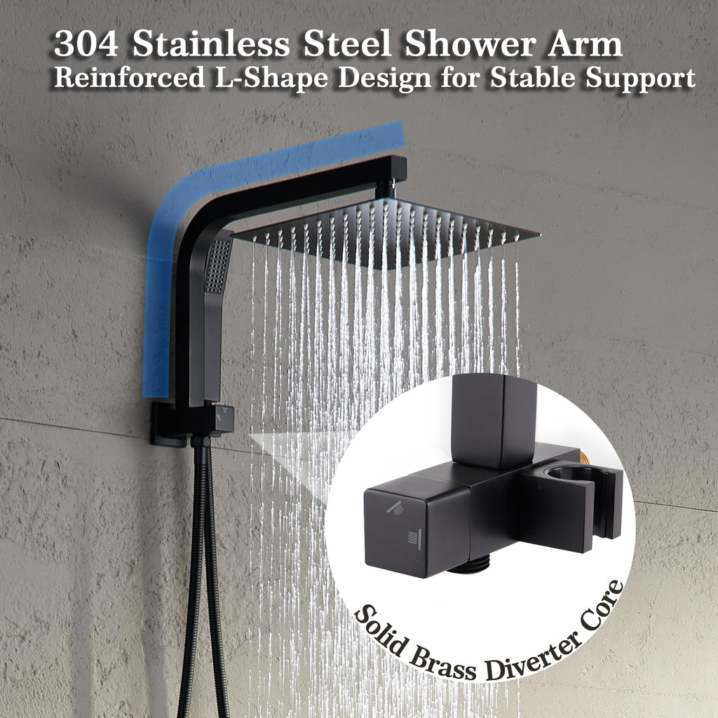 Matte Black Shower Faucet Set,10 Inch shower head with handheld combo
