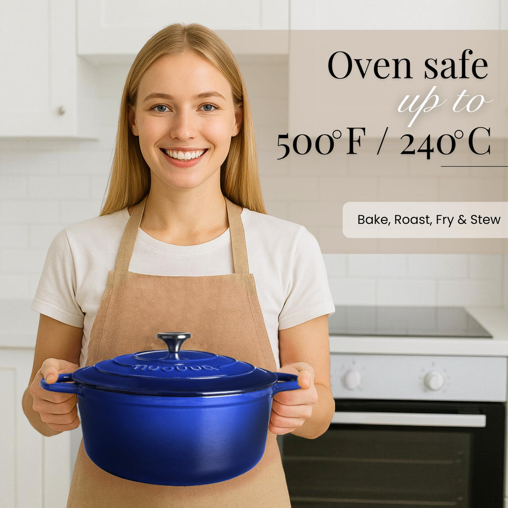 Enamelled Cast Iron Dutch Oven Pot with Lid-6.4 Quart Non Stick Casserole Pot-Heavy Duty & Oven Safe up to 500° F