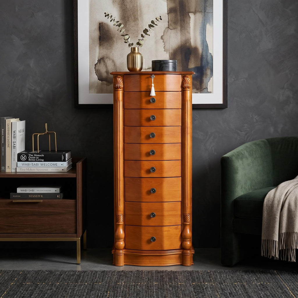 Roman Honey Oak Jewelry Armoire