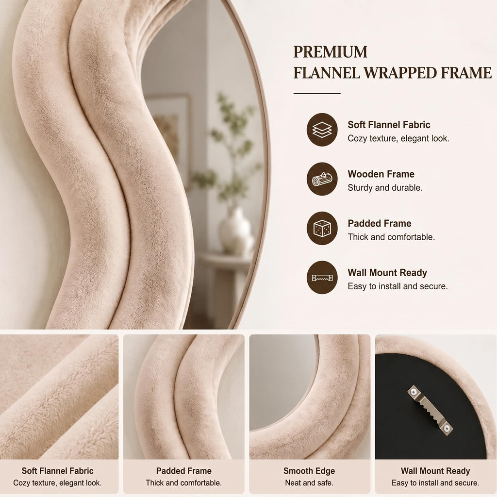 Full Length Mirror 63"x24", Irregular Wavy Mirror, Wave Arched Floor Mirror, Wall Mirror Standing Hanging or Leaning
