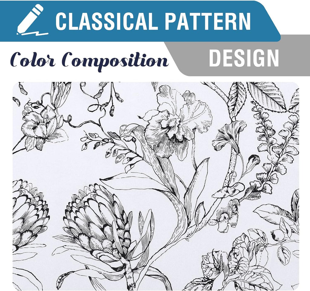 100% Blackout Curtains for Living Room Camellia Floral Blackout Curtains 84 Inches Long Light Blocking Window
