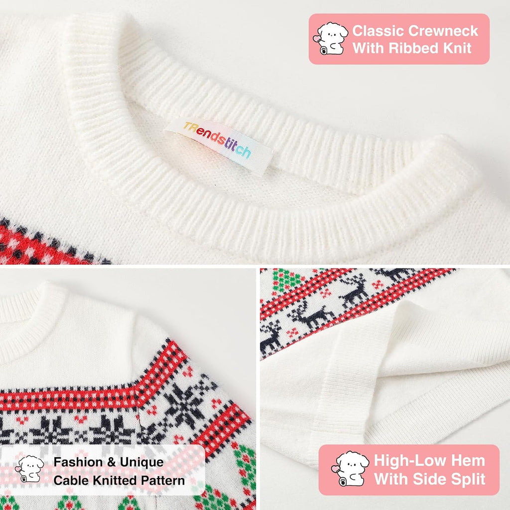 Fair Isle Sweater - Chunky Wool Blend Crewneck Pullover, Long Sleeve Knit Jumper for Fall Winter Xmas