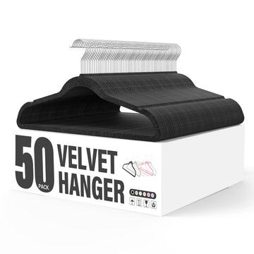 Velvet Hangers 50 Pack, Non-Slip Clothes Hangers with Shoulder Notches, 360° Swivel Hooks, Heavy Duty Standard