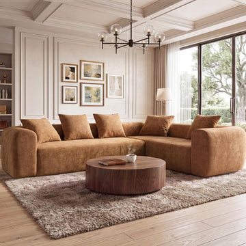 106" Cloud Boneless Couch, Right Chaise Sofa, Brown