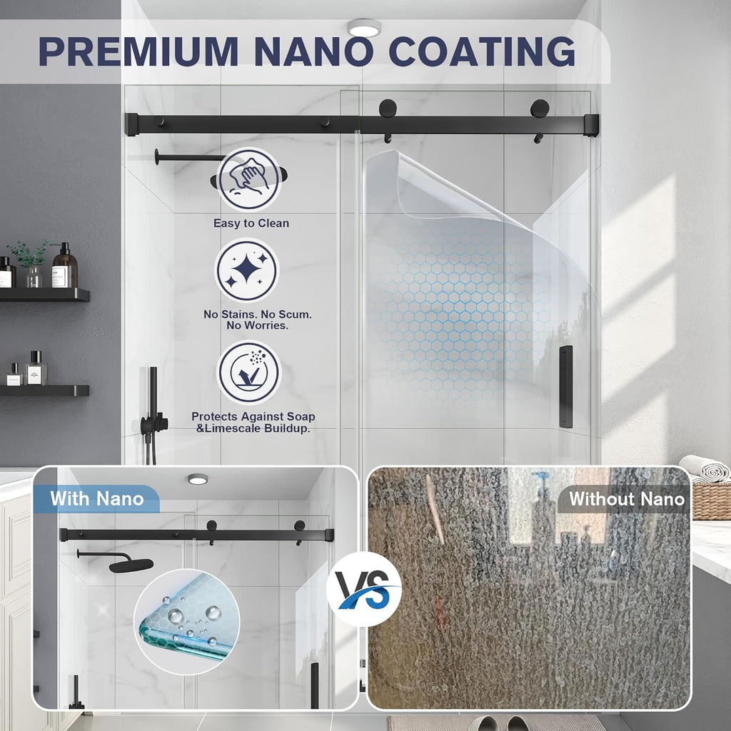 Frameless Shower Door, 49-54" W x 76" H Sliding Glass Shower Door