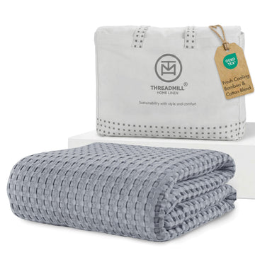 Queen Waffle Bed Blanket Rayon Derived from Bamboo, Scottish Grey