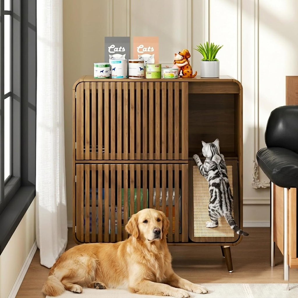 Dog Proof Cat Feeding Station, Cat Feeder Station, Pet Food Storage Walnut