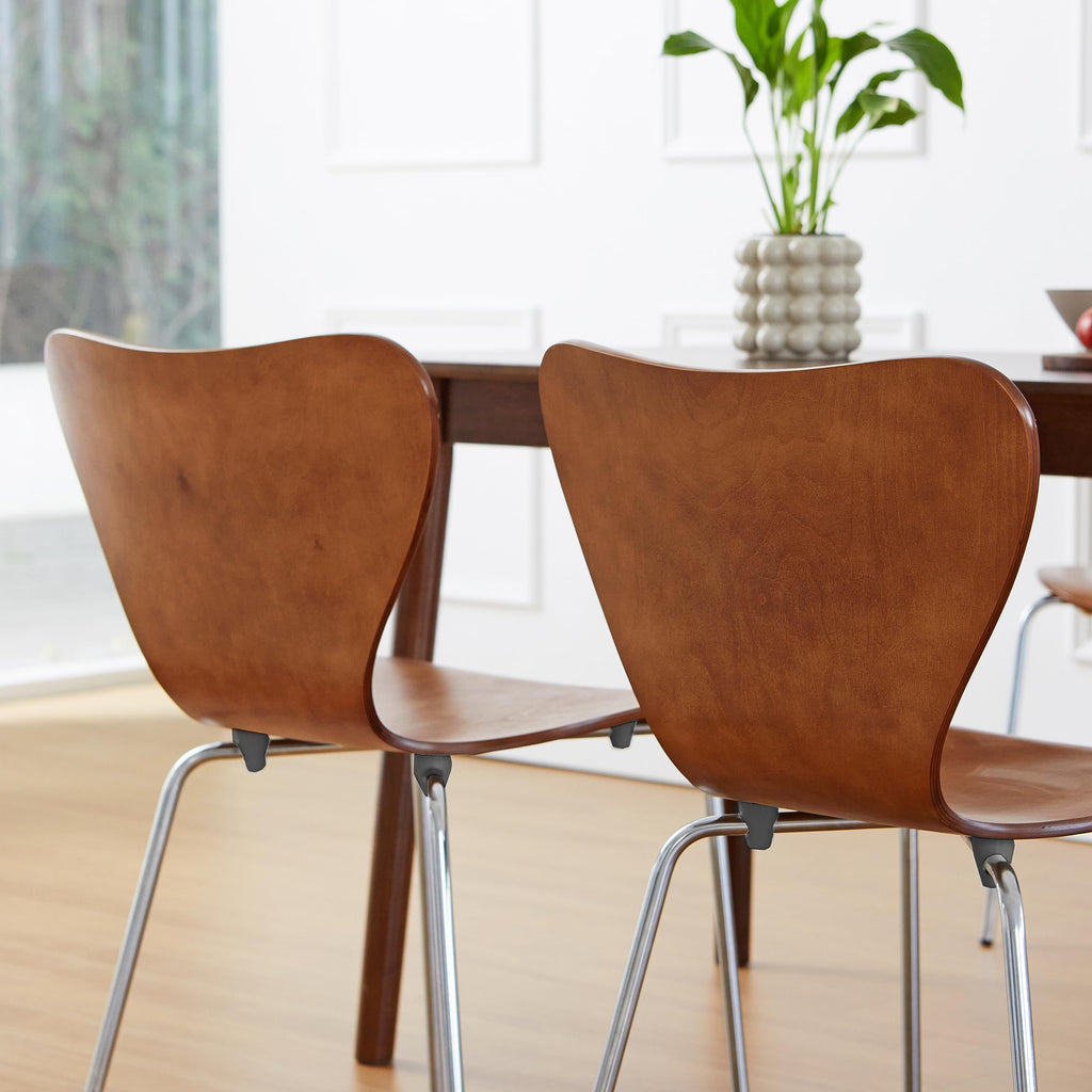 No.7 Mid-Century Modern Wooden Dining Chairs Set of 2, Contemporary Stackable Bentwood Kitchen Interior Armless