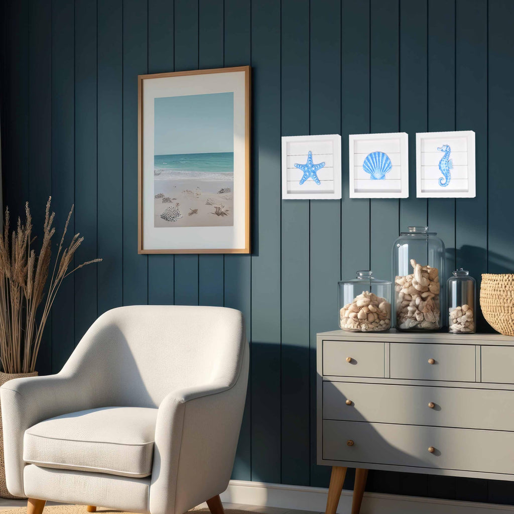 Coastal Wall Decor, 3 Piece Blue Ocean Framed Wall Art Set