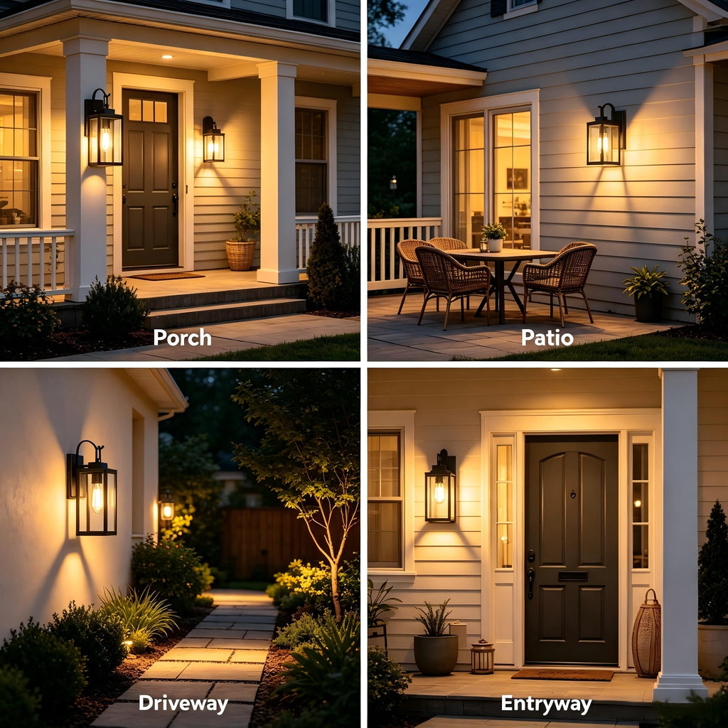 Outdoor Wall Lantern, Matte Black Clear Glass Sconce