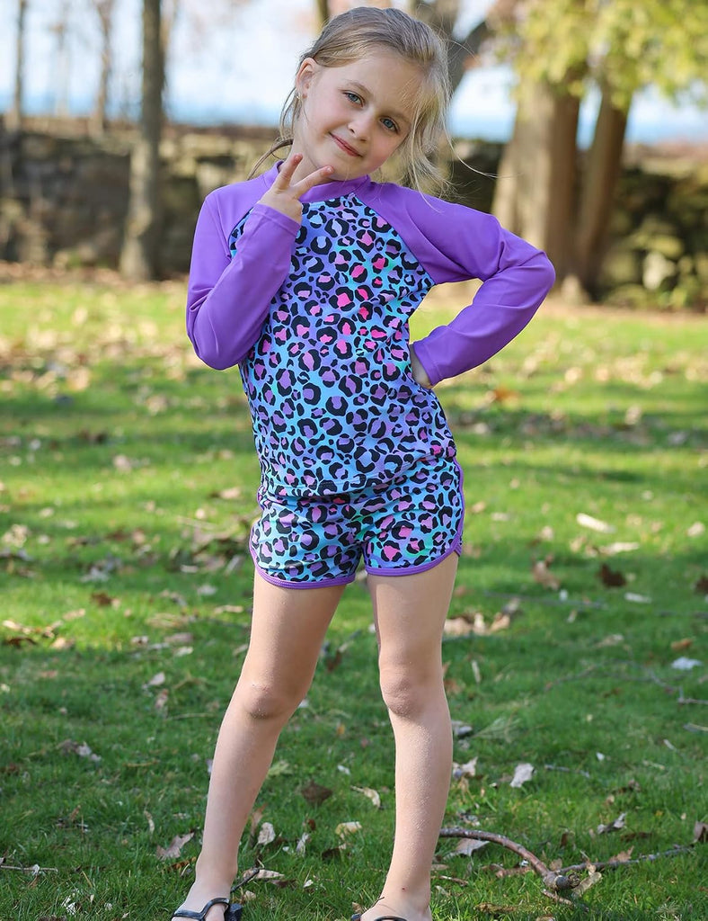 Girls 2 Pieces Rash Guard Swimsuit Long Sleeve Tankini