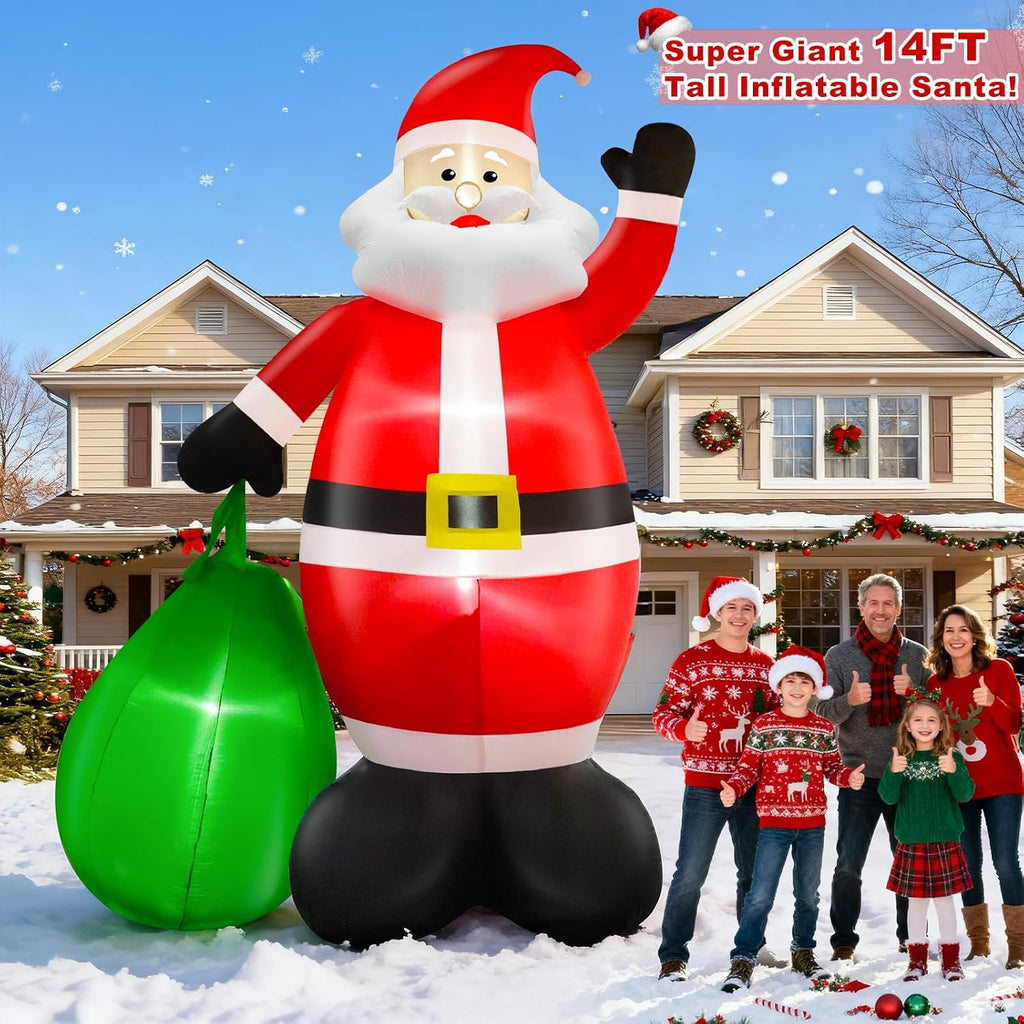 14 Ft by 8.5 Ft Giant Christmas Inflatable Santa Claus with Gift Bag Outdoor Decorations, Lighted Outside Standing