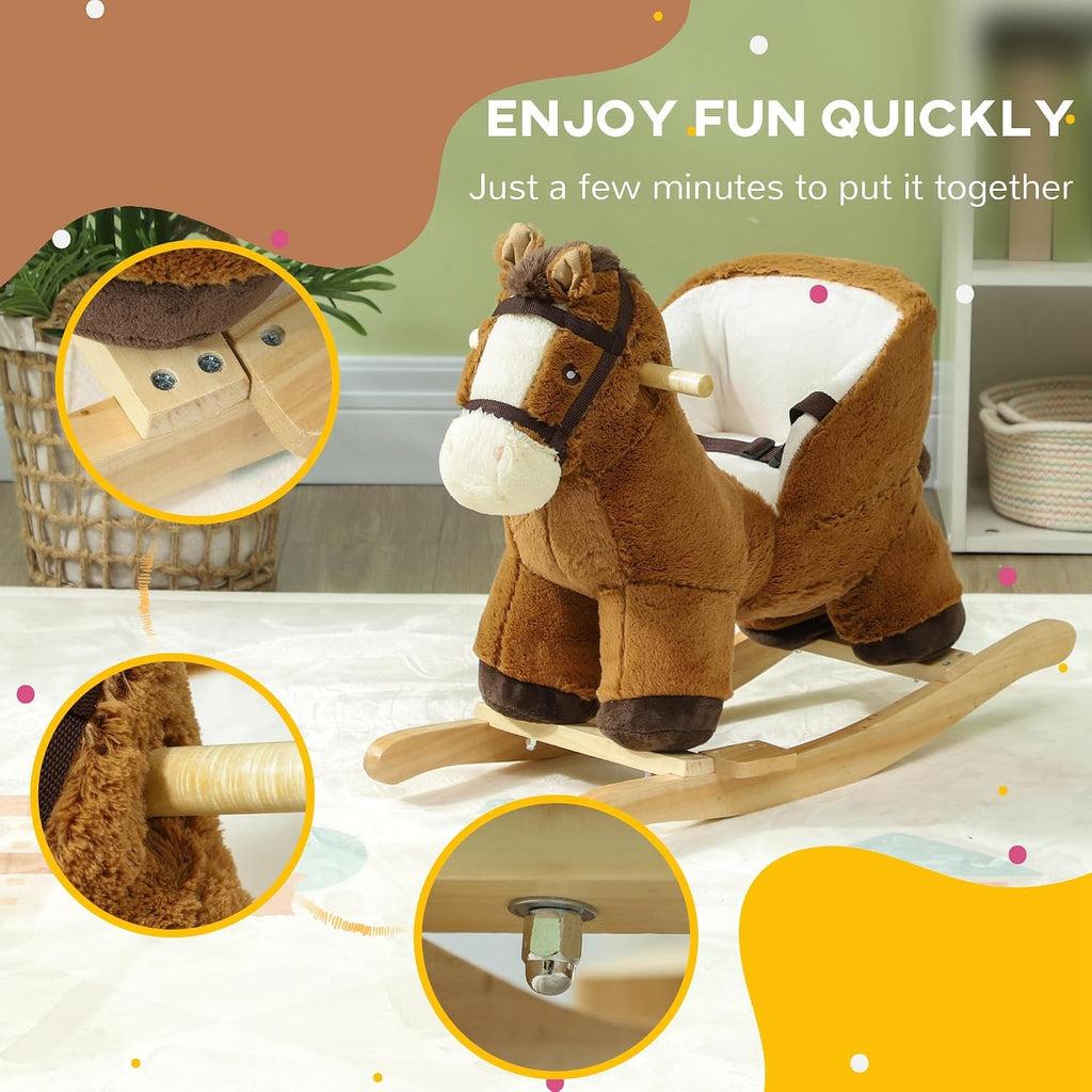Baby Rocking Horse with Sound Wooden Base Ages 18-36 Months Brown