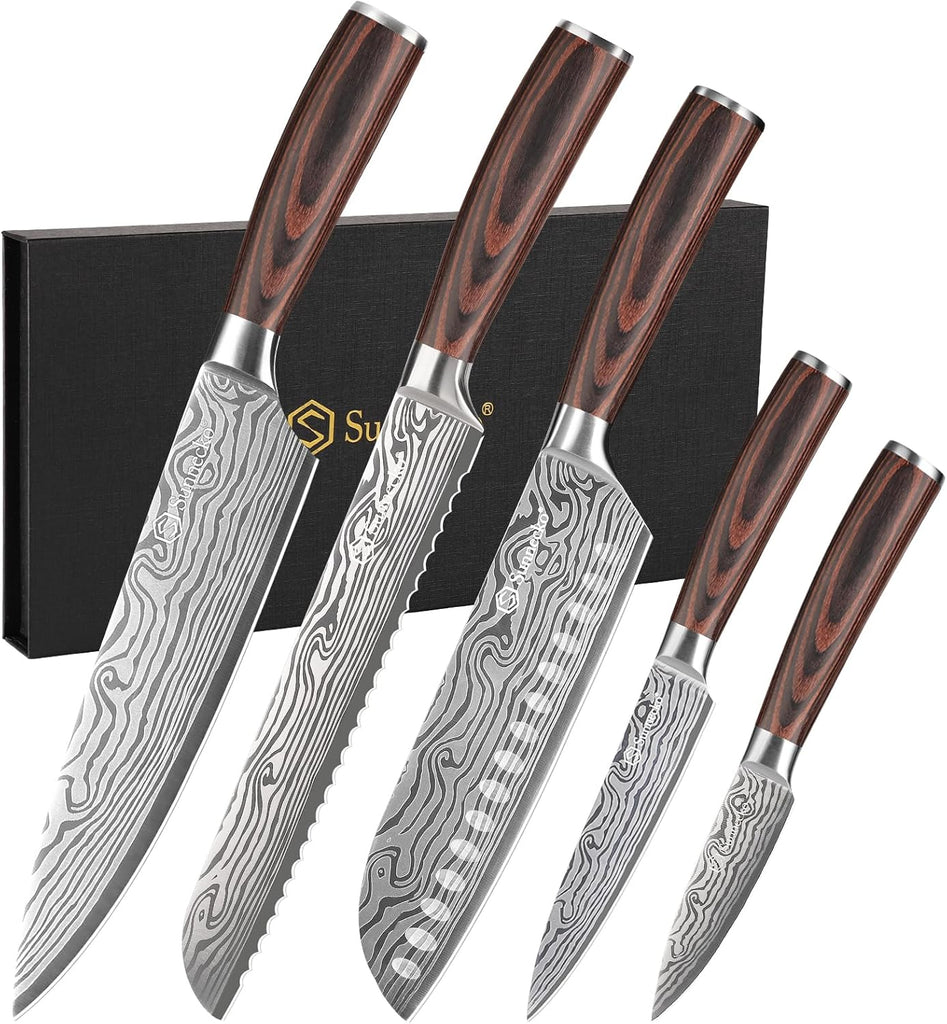 Kitchen Knife Set 5 Piece Chef Knife Set Professional High Carbon Stainless Steel, Sharp Kitchen Knives with Wooden