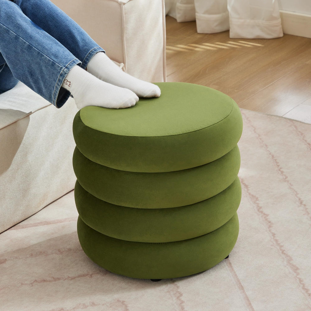 19.5" Storage Ottoman Round, Vanity Stools, Velvet Pouf Ottoman with Removable Lid, Modern Ottomam Stool for Girls