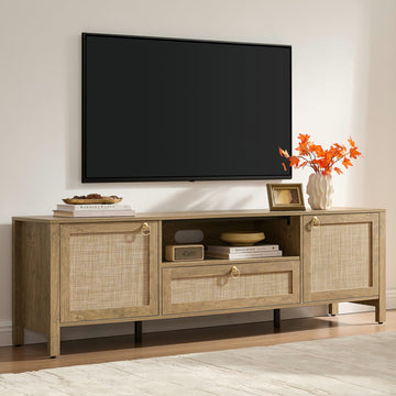 69" Rattan TV Stand with Storage