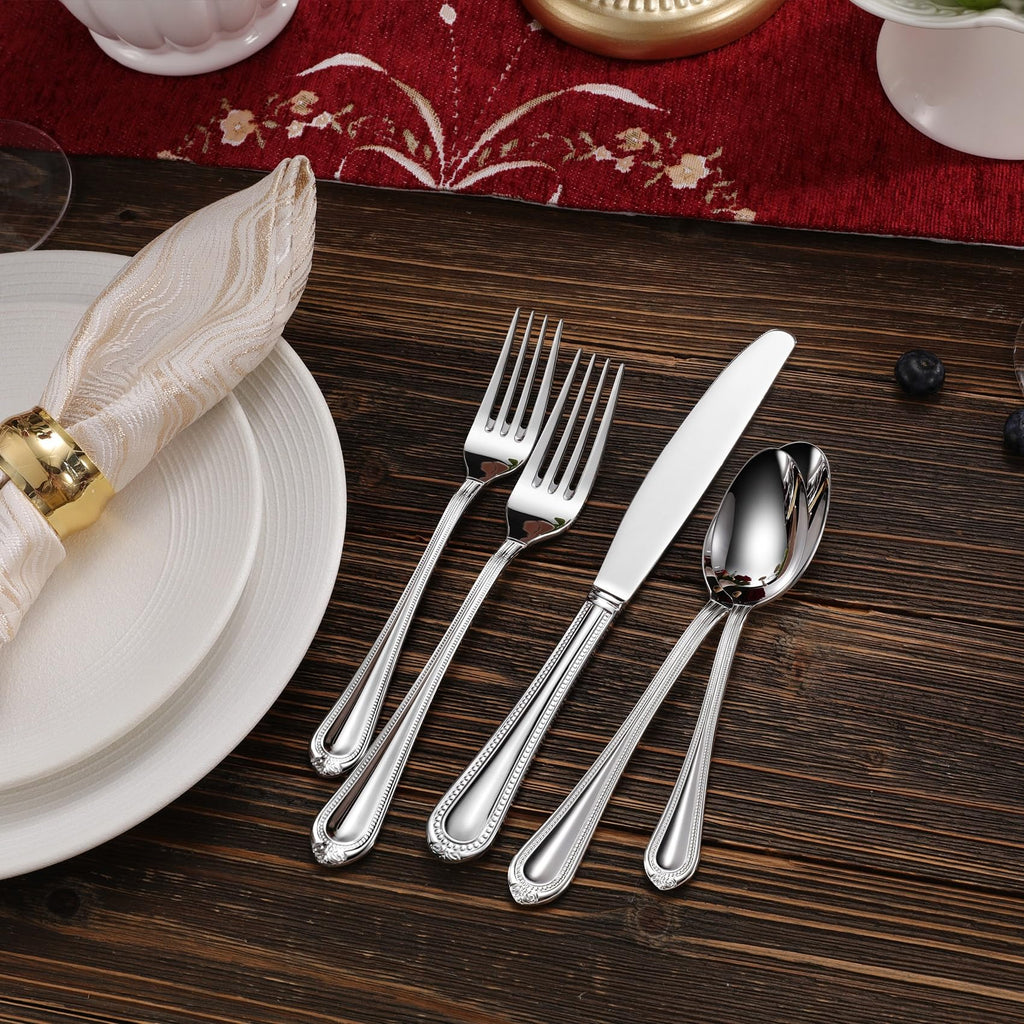 Premium Pearl Edge 20/45/65-Piece Silverware Set (45, Silver)