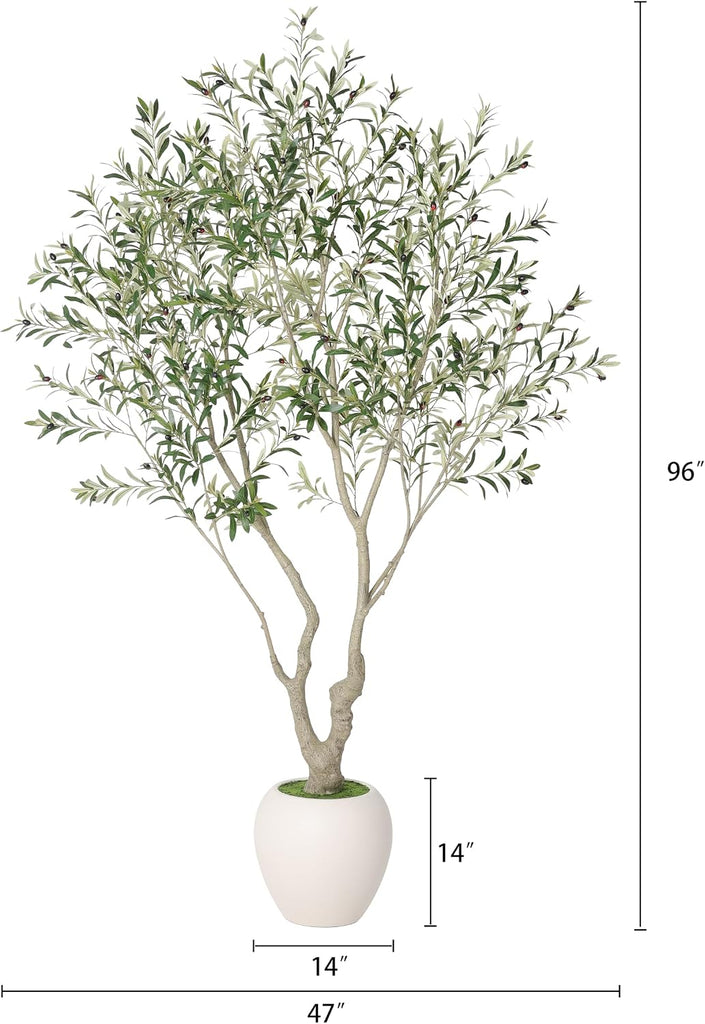 Olive Tree Tall Faux Potted Plant White Pot (8FT)