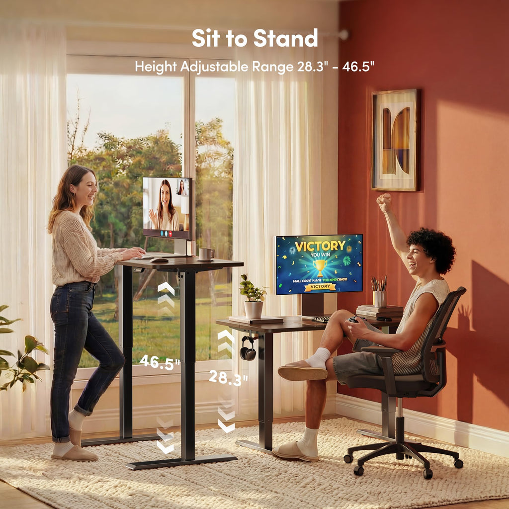 Standing Desk 48 × 24 Inch Electric Height Adjustable, Black Walnut