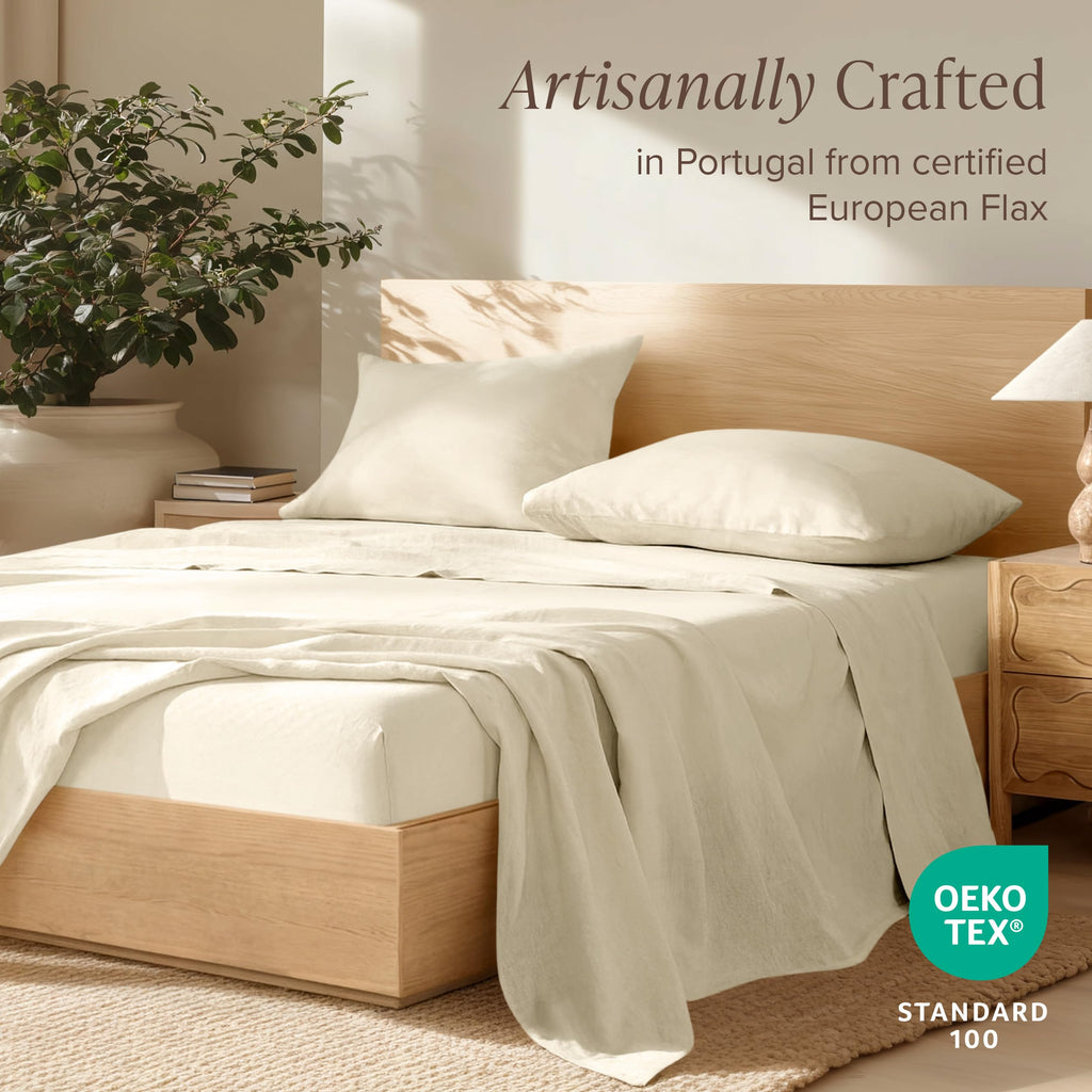 100% European Linen Sheet Set (Split King, Natural)