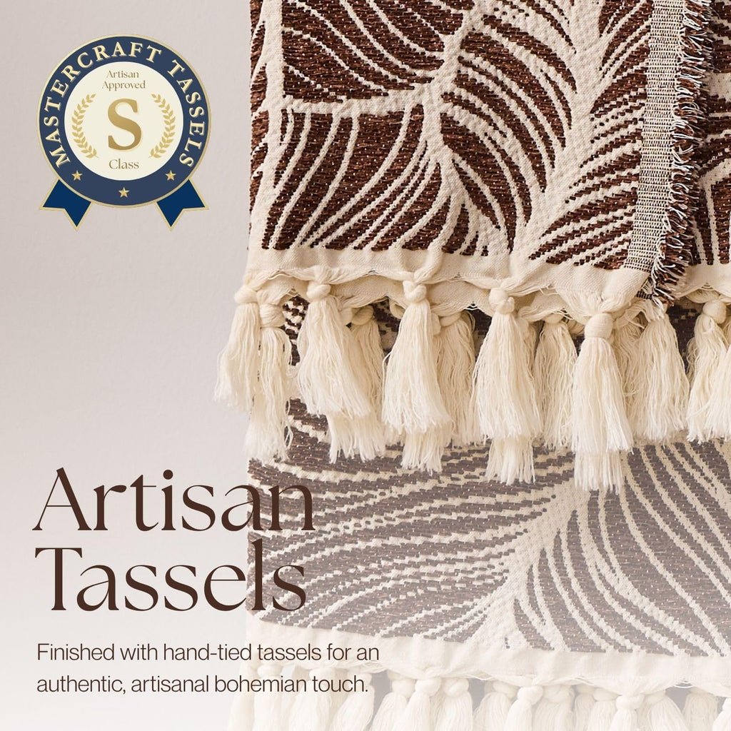 Chenille Throw Blanket Soft Tassel Lightweight, Wood Brown