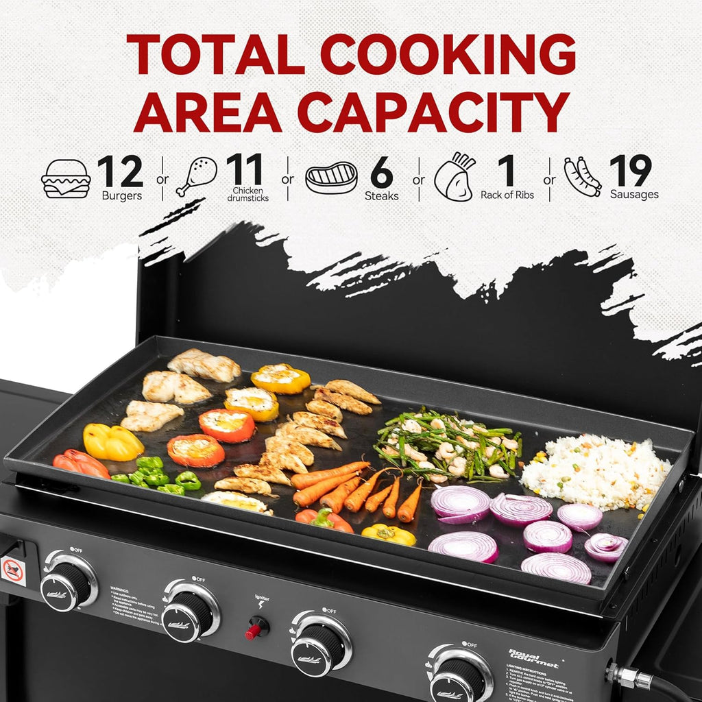 4-Burner Propane Gas Griddle with Removable Cart, Convertible Tabletop Flat Top Grill with Hood for Camping and Backyard