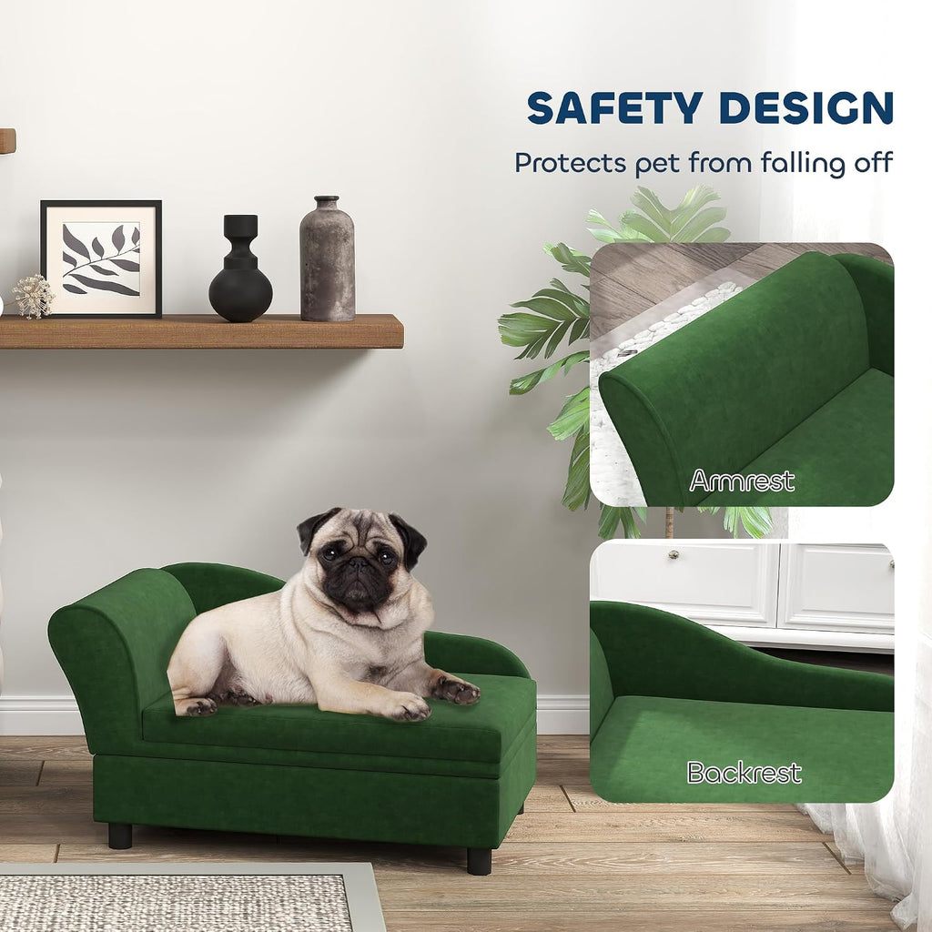 Luxury Fancy Dog Couch with Hidden Storage, Small Dog Sofa Bed with 2" Soft Foam, Modern Pet Furniture for Puppies &