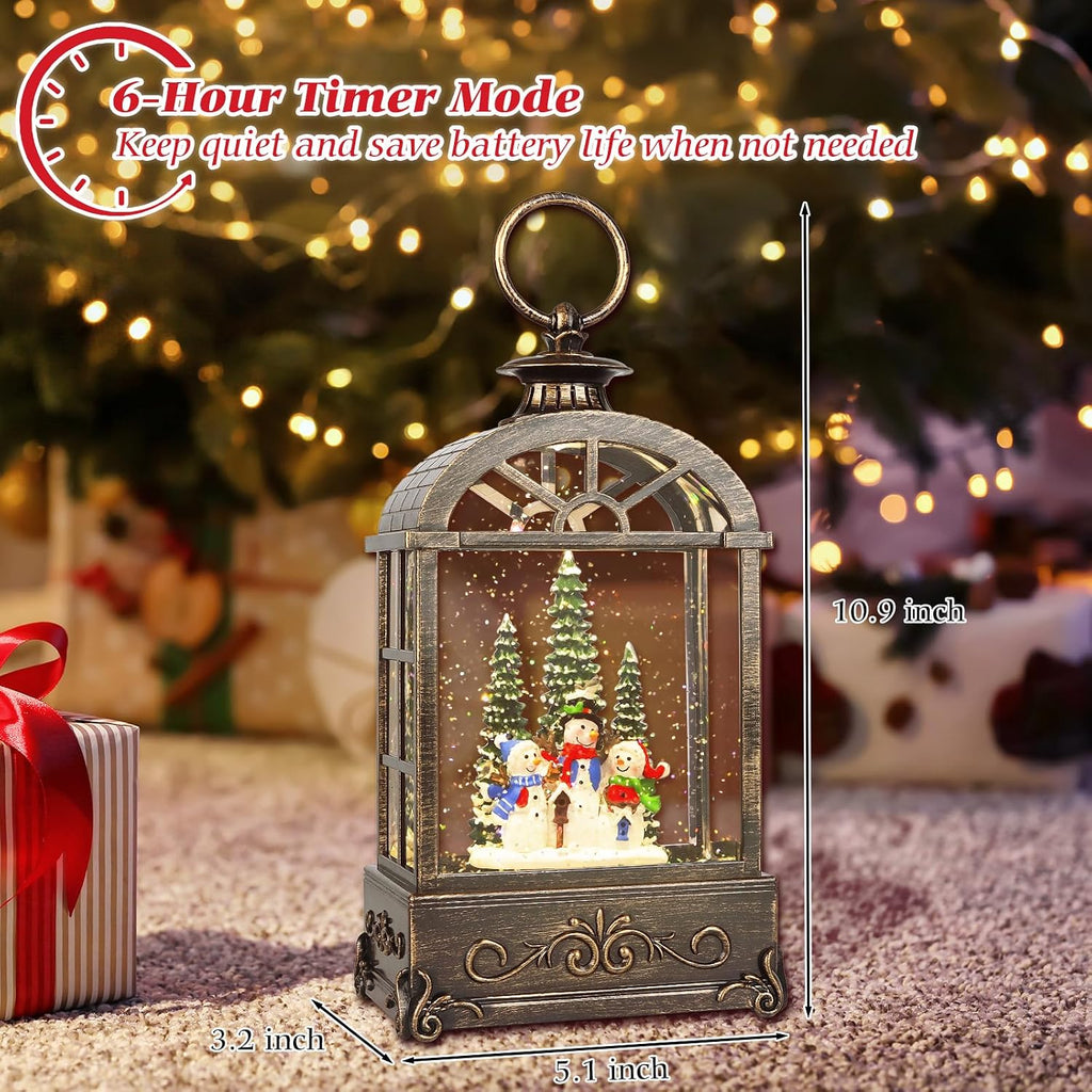 Christmas Snow Globe Lantern,Christmas Decorations Indoor ,with 6 Hour Timer Musical Snow Globes,Battery Or USB