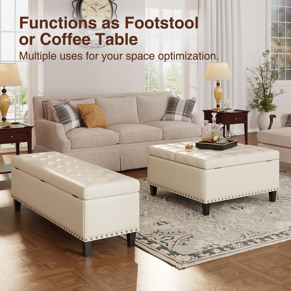 51 Inch Storage Ottoman Bench, Large End of Bed Storage Bench