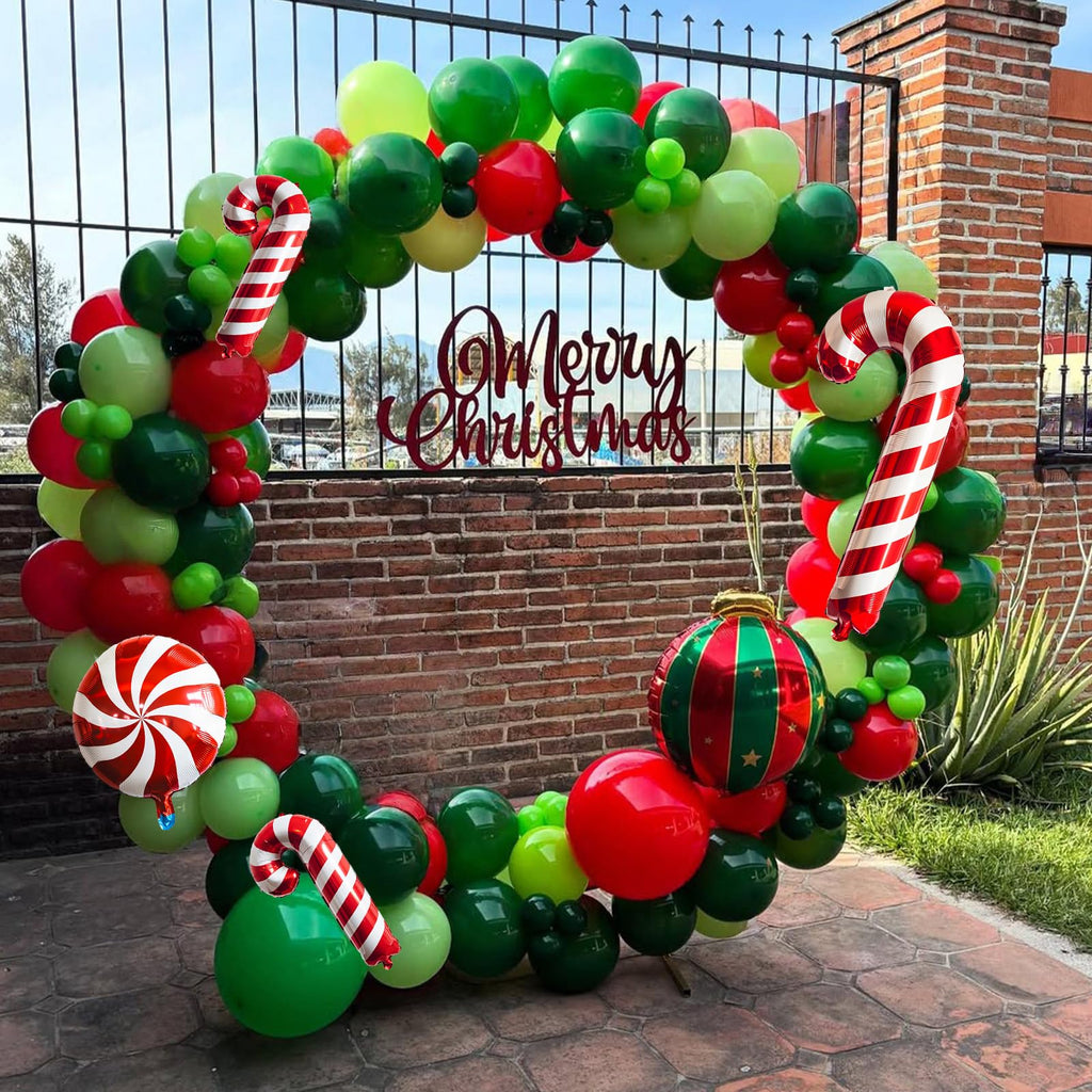 Christmas Balloons Garland Arch kit, 117pc Xmas Dark Green Red Balloon, Green Red Ball Candy Cane Peppermint