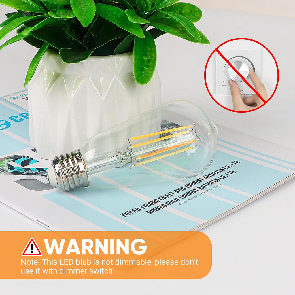 LED Filament Light Bulbs, Bright Vintage 6W LED Edison Bulbs, St58 2700K Warm Light Bulbs with CRI 85+, E26 Standard